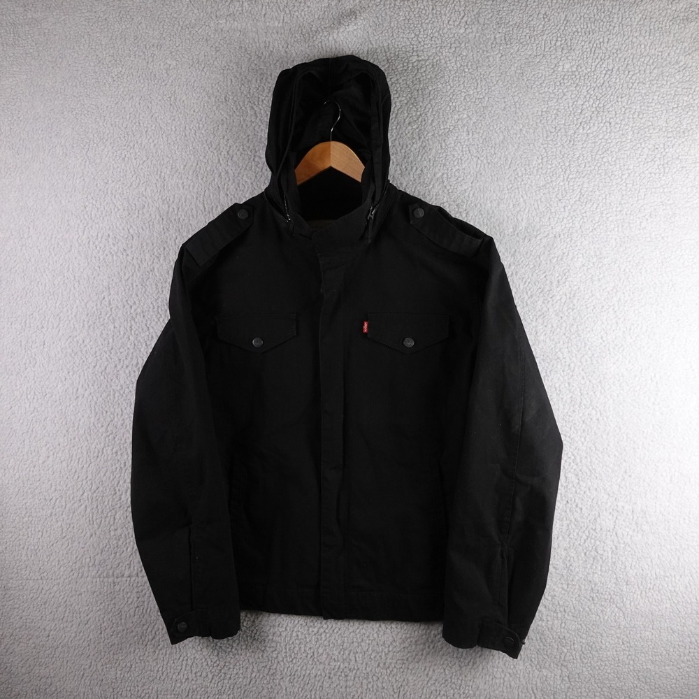 Levis Mens XXL Black Cotton‎ Field Jacket Military Utility Hooded Coat Heavy